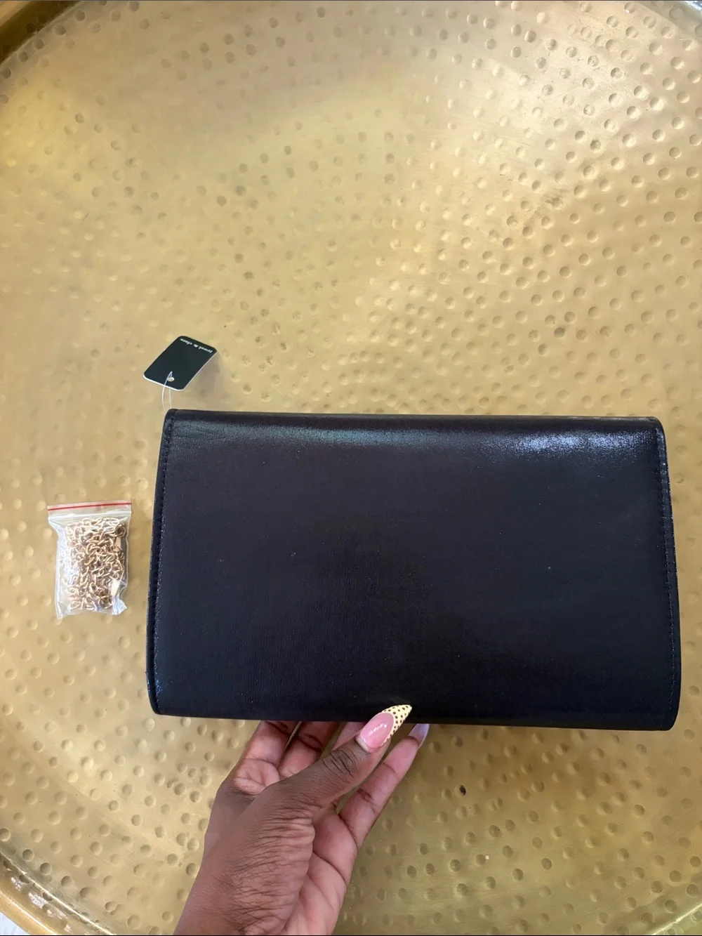 Chic Black Satin Envelope Clutch with Rose Gold Accent